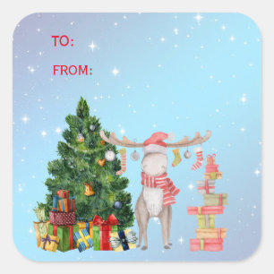 Merry Chris-Moose, kerstboom, feestcadeaus S Vierkante Sticker