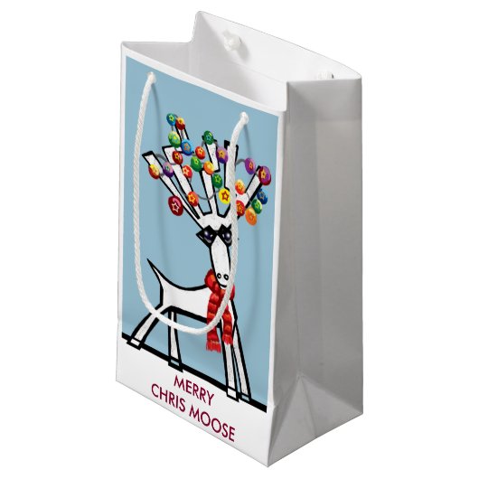 Merry Chris Moose of rendier Klein Cadeauzakje (Voorkant Gekanteld)