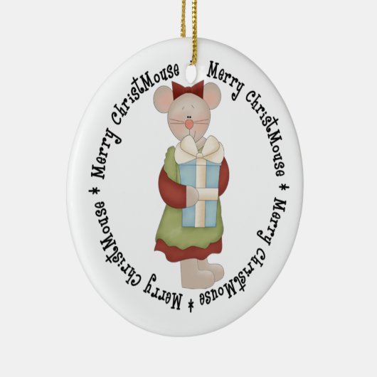 Merry Chris Mouse met Cadeau Keramisch Ornament (Rechts)