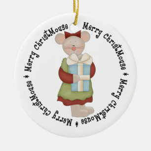 Merry Chris Mouse met Cadeau Keramisch Ornament