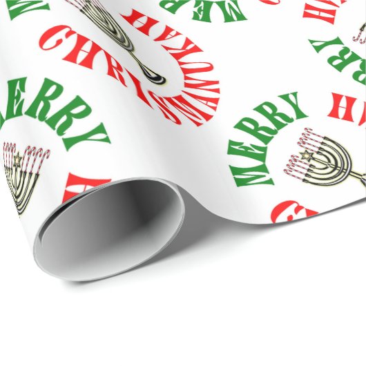 Merry Chrismanukah - KerstChanukah Menorah Cadeaupapier (Rol Hoek)