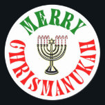 Merry Chrismanukah - KerstChanukah Menorah Ronde Sticker<br><div class="desc">De perfecte manier om zowel Kerstmis als Hanukah tegelijk te vieren. Vrolijk kerstfeest   Happy Chanukah = Merry Chrismanukah,  compleet met Candy Cane Menorah Candles.</div>