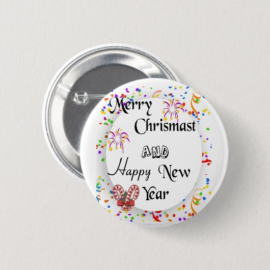 Merry chrismast en gelukkig nieuwjaar ronde button 5,7 cm (Voorkant /achterkant)