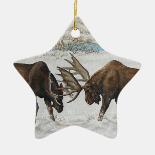 Merry Chrismoose Bull Moose Wildlife Art Keramisch Ornament (Voorkant)