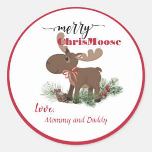 Merry ChrisMoose Personalized Ronde Sticker