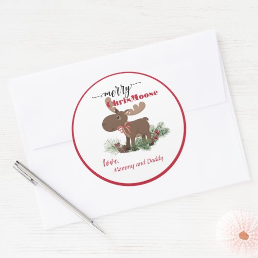 Merry ChrisMoose Personalized Ronde Sticker (Envelop)