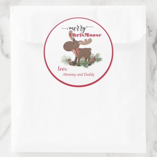 Merry ChrisMoose Personalized Ronde Sticker (Tas)