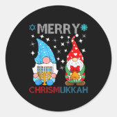Merry Chrismukkah Funny Gnomes Christmas And Hanuk Ronde Sticker (Voorkant)