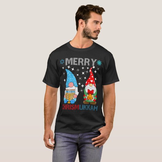 Merry Chrismukkah Funny Gnomes Christmas And Hanuk T-shirt (Voorkant volledig)