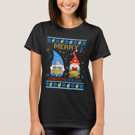 Merry Chrismukkah Funny Gnomes Kerstmis en Chanoek T-shirt (Voorkant)