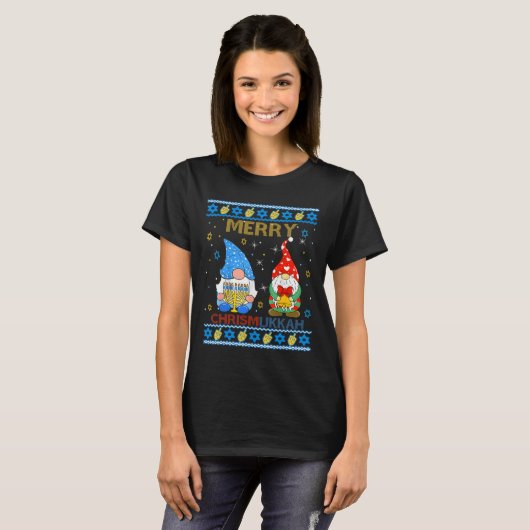 Merry Chrismukkah Funny Gnomes Kerstmis en Chanoek T-shirt (Voorkant volledig)