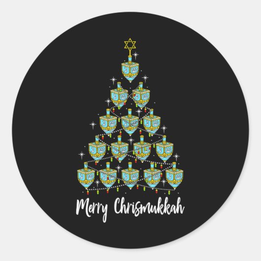 Merry Chrismukkah Hanukkah Dreidel - kerstboom Ronde Sticker (Voorkant)