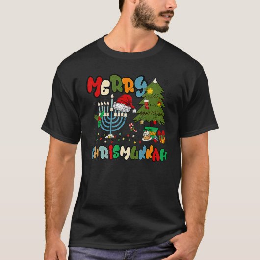 Merry Chrismukkah Hanukkah Jewish Chanukah Menorah T-shirt (Voorkant)