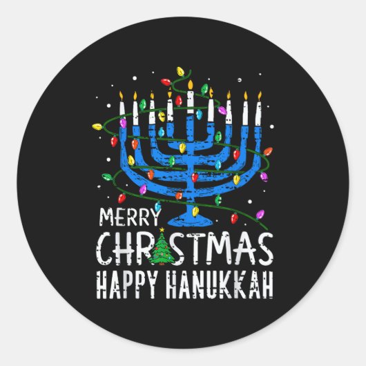 Merry Chrismukkah Happy Christmas Hanukkah Chanuka Ronde Sticker (Voorkant)