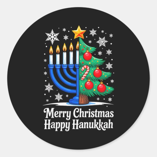 Merry Chrismukkah Happy Christmas Hanukkah Matchin Ronde Sticker (Voorkant)