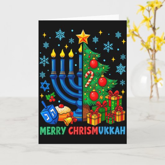 Merry Chrismukkah Happy Christmas Hanukkah Pajama  Kaart (Gele Bloem)