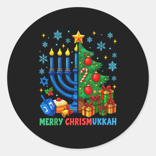 Merry Chrismukkah Happy Christmas Hanukkah Pajama  Ronde Sticker (Voorkant)