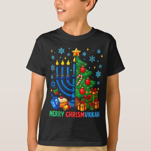 Merry Chrismukkah Happy Christmas Hanukkah Pajama T-shirt (Voorkant)