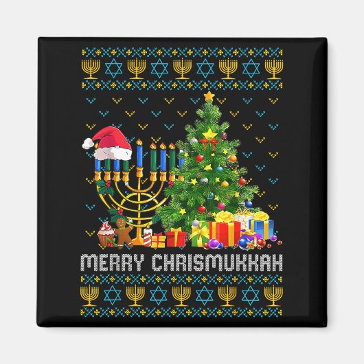 Merry Chrismukkah Happy Hanukkah Ugly Sweater Fami Magneet (Voorkant)