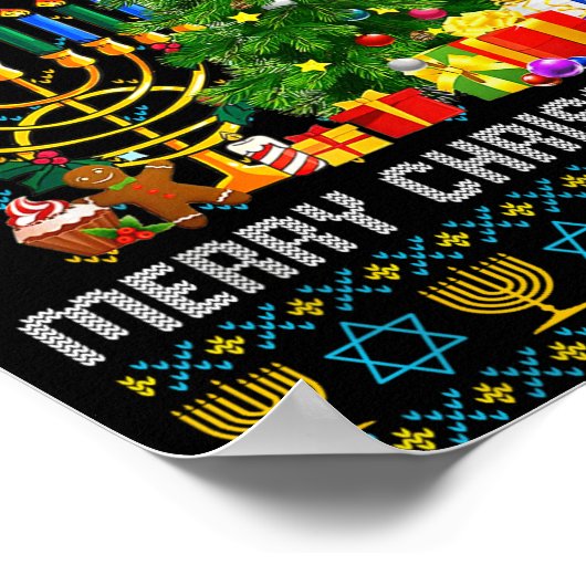 Merry Chrismukkah Happy Hanukkah Ugly Sweater Fami Poster (Hoek)