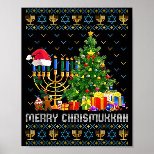 Merry Chrismukkah Happy Hanukkah Ugly Sweater Fami Poster (Voorkant)
