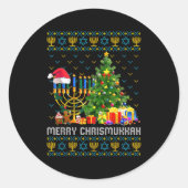 Merry Chrismukkah Happy Hanukkah Ugly Sweater Fami Ronde Sticker (Voorkant)
