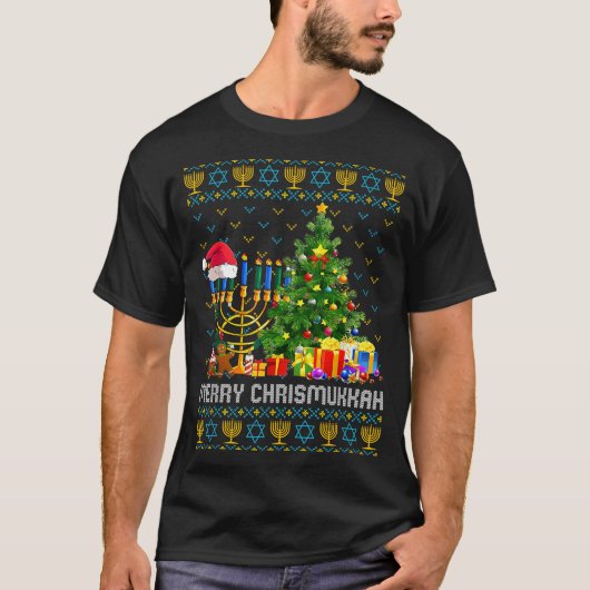 Merry Chrismukkah Happy Hanukkah Ugly Sweater Fami T-shirt (Voorkant)