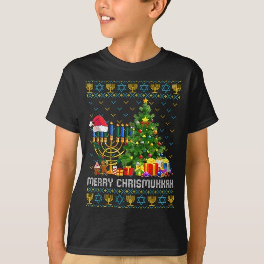 Merry Chrismukkah Happy Hanukkah Ugly Sweater Fami T-shirt (Voorkant)