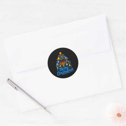 Merry Chrismukkah Holiday Hanukkah Family Matching Ronde Sticker (Envelop)