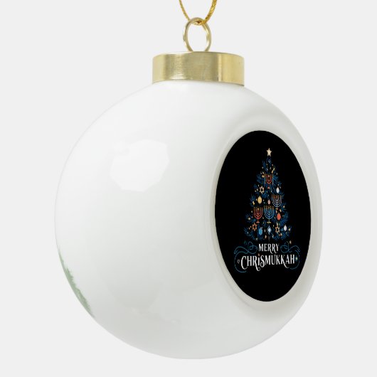 Merry Chrismukkah Joodse feestdag Chanoeka Keramische Bal Ornament (Links)