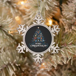 Merry Chrismukkah Joodse feestdag Chanoeka Tin Sneeuwvlok Ornament