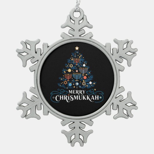 Merry Chrismukkah Joodse feestdag Chanoeka Tin Sneeuwvlok Ornament (Voorkant)