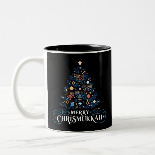Merry Chrismukkah Joodse feestdag Chanoeka Tweekleurige Koffiemok (Links)
