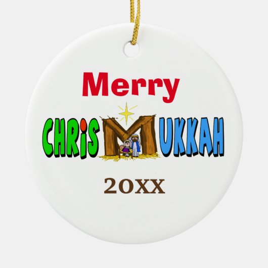 Merry Chrismukkah Manger Ornament past het aan! (Voorkant)