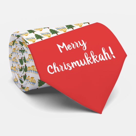 Merry Chrismukkah Menorah en kerstboom Stropdas (Opgerold)