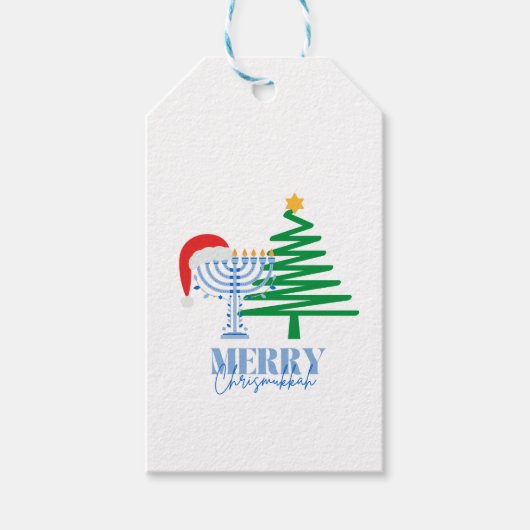 Merry Chrismukkah Menorah en Tree Gift Label Cadeaulabel (Voorkant)