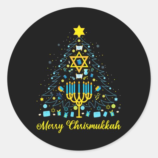 Merry Chrismukkah Menorah Kerstboom Chanoeka Ronde Sticker (Voorkant)