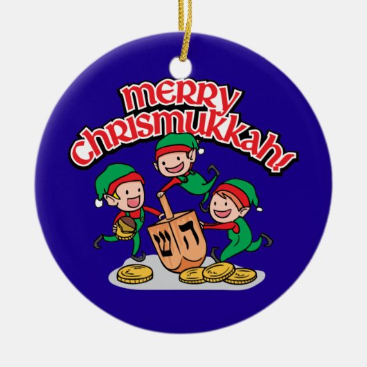Merry Chrismukkah met Elves en Dreidels Keramisch Ornament (Voorkant)