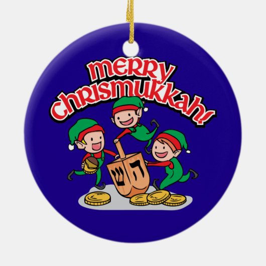 Merry Chrismukkah met Elves en Dreidels Keramisch Ornament (Achterkant)