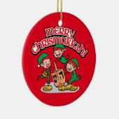 Merry Chrismukkah met Elves en Dreidels Keramisch Ornament (Rechts)