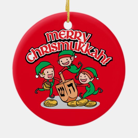 Merry Chrismukkah met Elves en Dreidels Keramisch Ornament (Achterkant)