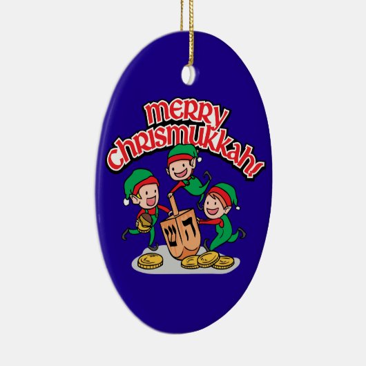 Merry Chrismukkah met Elves en Dreidels Keramisch Ornament (Rechts)