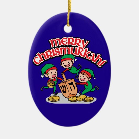 Merry Chrismukkah met Elves en Dreidels Keramisch Ornament (Voorkant)