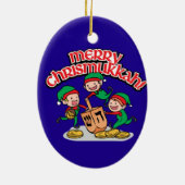 Merry Chrismukkah met Elves en Dreidels Keramisch Ornament (Achterkant)