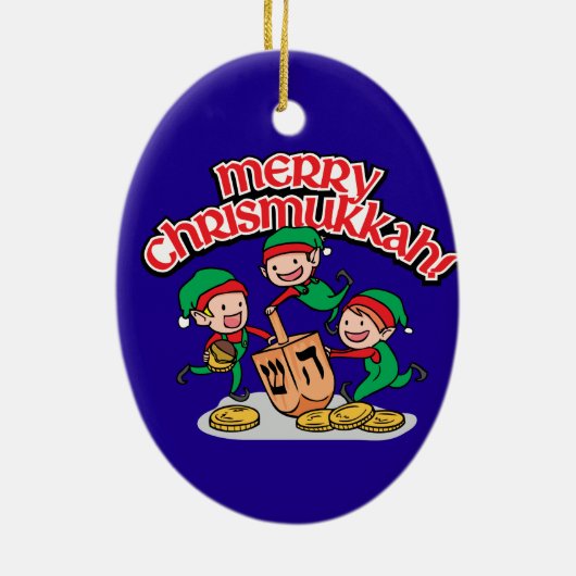 Merry Chrismukkah met Elves en Dreidels Keramisch Ornament (Achterkant)