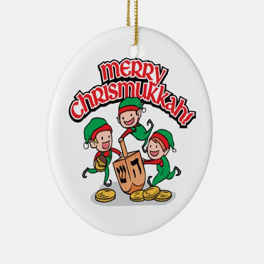 Merry Chrismukkah met Elves en Dreidels Keramisch Ornament (Rechts)