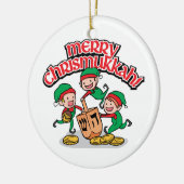 Merry Chrismukkah met Elves en Dreidels Keramisch Ornament (Links)