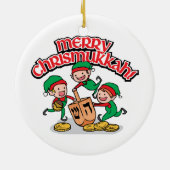 Merry Chrismukkah met Elves en Dreidels Keramisch Ornament (Achterkant)