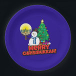 Merry Chrismukkah met Snowman en Menorah Papieren Bordje<br><div class="desc">Het is een ware Chrismukkah 2019! Kerstmis en Hanukkah herfst in dezelfde week! Voeg deze leuke interreligieuze borden (Hanukkah en Kerstmis) toe aan je Chrismukkah feestelijkheden dit jaar. Als je de feestdagen samen viert, is dit een mooie aanraking. Dit is ons ontwerp en je vindt het nergens anders dan in...</div>