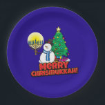 Merry Chrismukkah met Snowman en Menorah Papieren Bordje<br><div class="desc">Het is een ware Chrismukkah 2019! Kerstmis en Hanukkah herfst in dezelfde week! Voeg deze leuke interreligieuze borden (Hanukkah en Kerstmis) toe aan je Chrismukkah feestelijkheden dit jaar. Als je de feestdagen samen viert, is dit een mooie aanraking. Dit is ons ontwerp en je vindt het nergens anders dan in...</div>